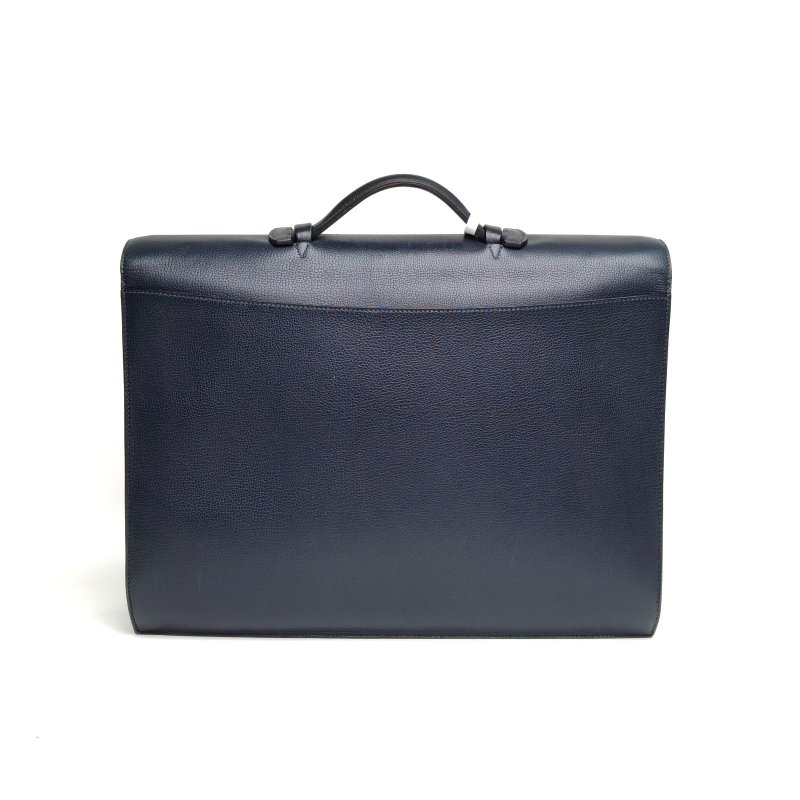 HERMES SacaDepeches公事包41深淵藍EC皮框M銀扣肩背包-2