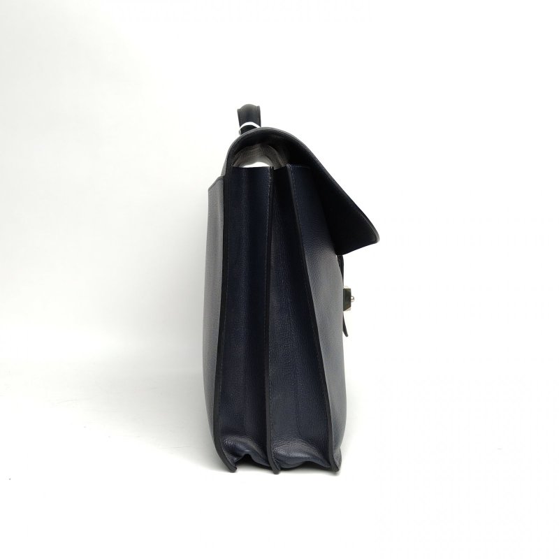 HERMES SacaDepeches公事包41深淵藍EC皮框M銀扣肩背包-3