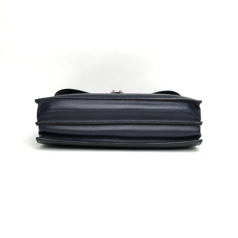 HERMES SacaDepeches公事包41深淵藍EC皮框M銀扣肩背包-4