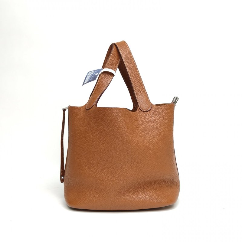 HERMES Picotin22菜籃子37金棕色TC皮T刻銀扣肩背包-1