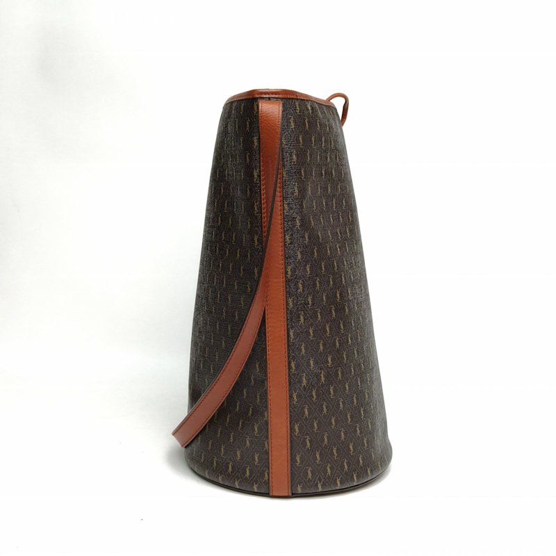 SAINT LAURENT 老花PVC金扣Monogram滿印Logo子母水桶包肩背包-1