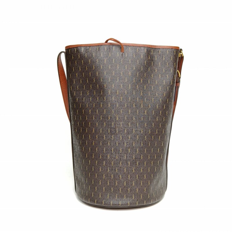 SAINT LAURENT 老花PVC金扣Monogram滿印Logo子母水桶包肩背包-2