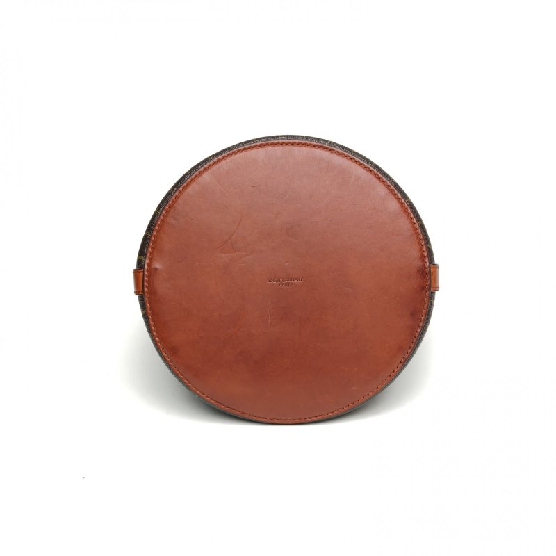 SAINT LAURENT 老花PVC金扣Monogram滿印Logo子母水桶包肩背包-4