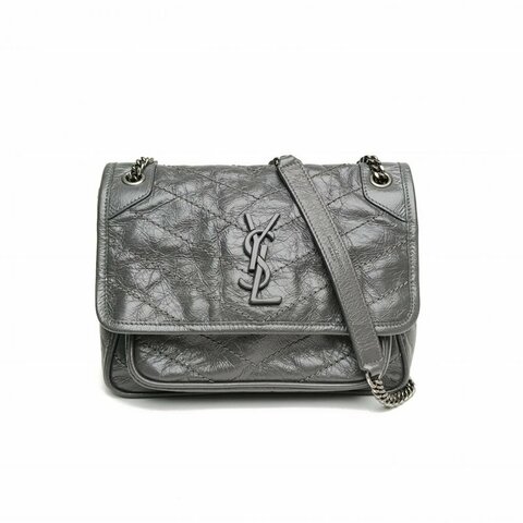 SAINT LAURENT NikiMini21灰色牛皮灰扣肩背包