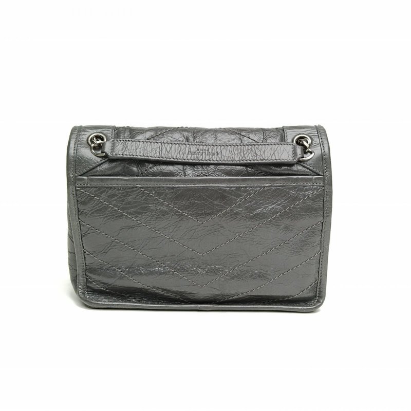 SAINT LAURENT NikiMini21灰色牛皮灰扣肩背包-2