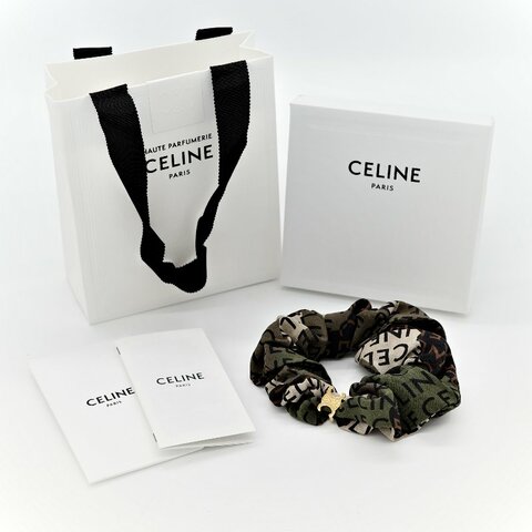 CELINEN 思琳 髮圈 桑蠶絲 滿版LOGO 金扣