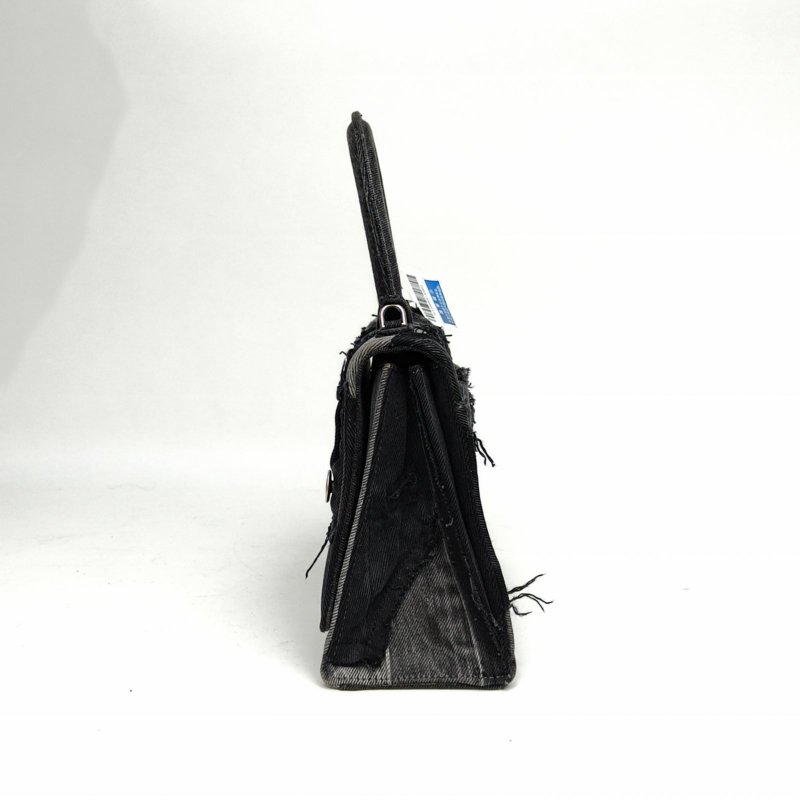 BALENCIAGA 黑色牛仔布銀扣Hourglass沙漏M碼肩背包-1