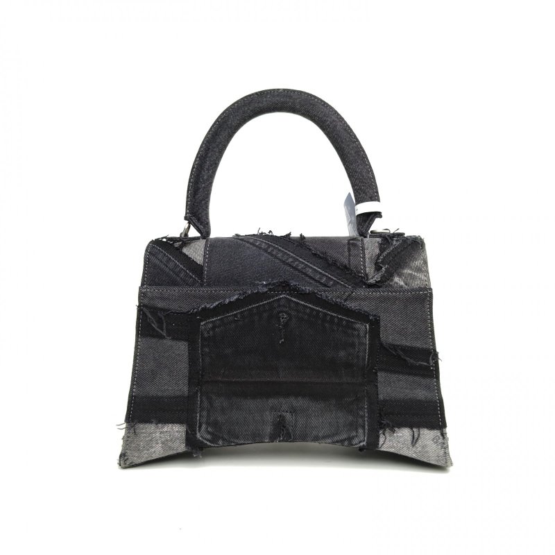 BALENCIAGA 黑色牛仔布銀扣Hourglass沙漏M碼肩背包-2