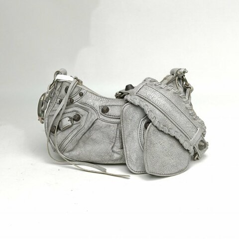 BALENCIAGA LeCagole機車月牙包xs白色羊皮肩背包