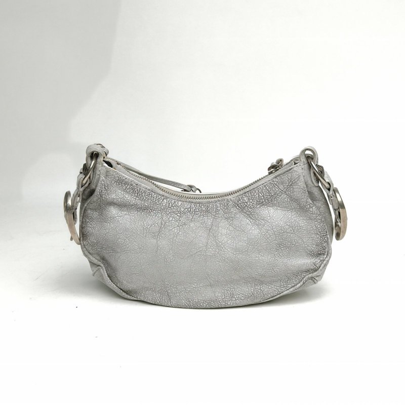 BALENCIAGA LeCagole機車月牙包xs白色羊皮肩背包-2