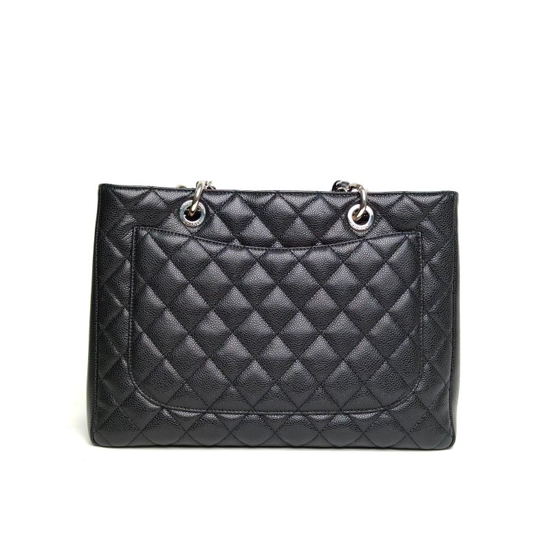 CHANEL GST購物袋小號33黑色荔枝牛皮16開銀扣肩背包-2