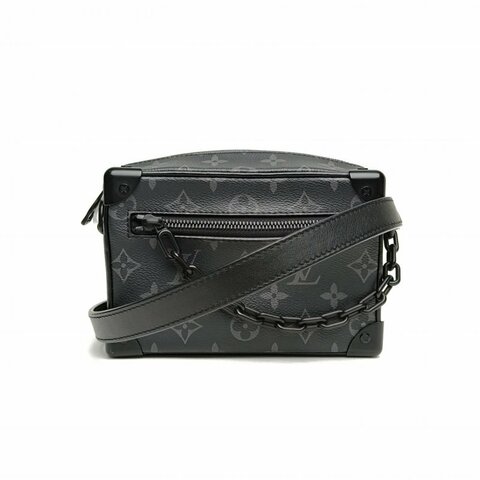 LOUIS VUITTON SoftTrunk軟盒子包迷你18.5黑色PVC晶片老花肩背包