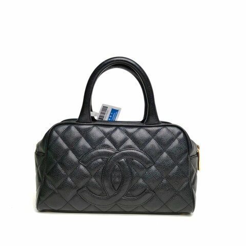 CHANEL 中古保齡球手提包黑色荔枝牛皮8開金扣肩背包