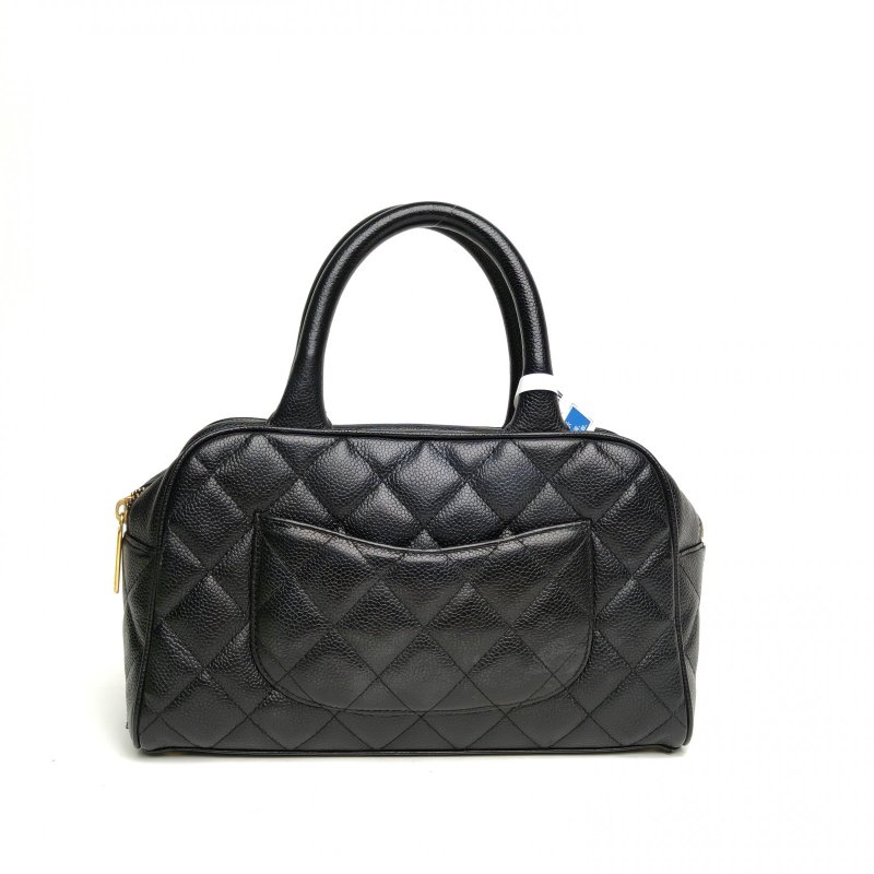 CHANEL 中古保齡球手提包黑色荔枝牛皮8開金扣肩背包-2