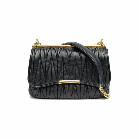 MIU MIU 黑色羊皮金扣鏈條包肩背包