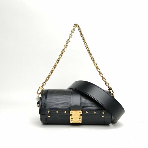 LOUIS VUITTON PAPILLON巴比龍TRUNK鏈條圓桶包水波紋牛皮晶片肩背包