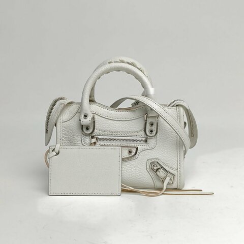 BALENCIAGA CLASSIETALLICEDGECITY金屬機車包超Mini白色肩背包