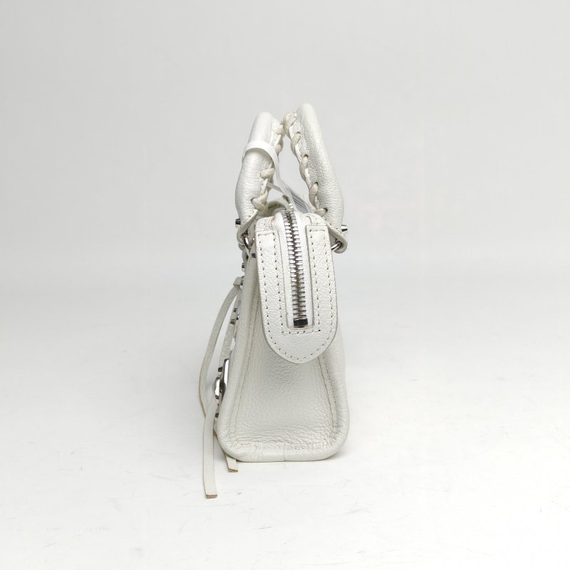 BALENCIAGA CLASSIETALLICEDGECITY金屬機車包超Mini白色肩背包-1