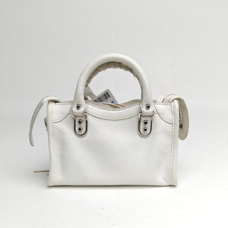 BALENCIAGA CLASSIETALLICEDGECITY金屬機車包超Mini白色肩背包-2