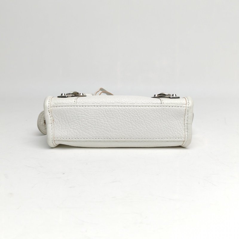 BALENCIAGA CLASSIETALLICEDGECITY金屬機車包超Mini白色肩背包-4