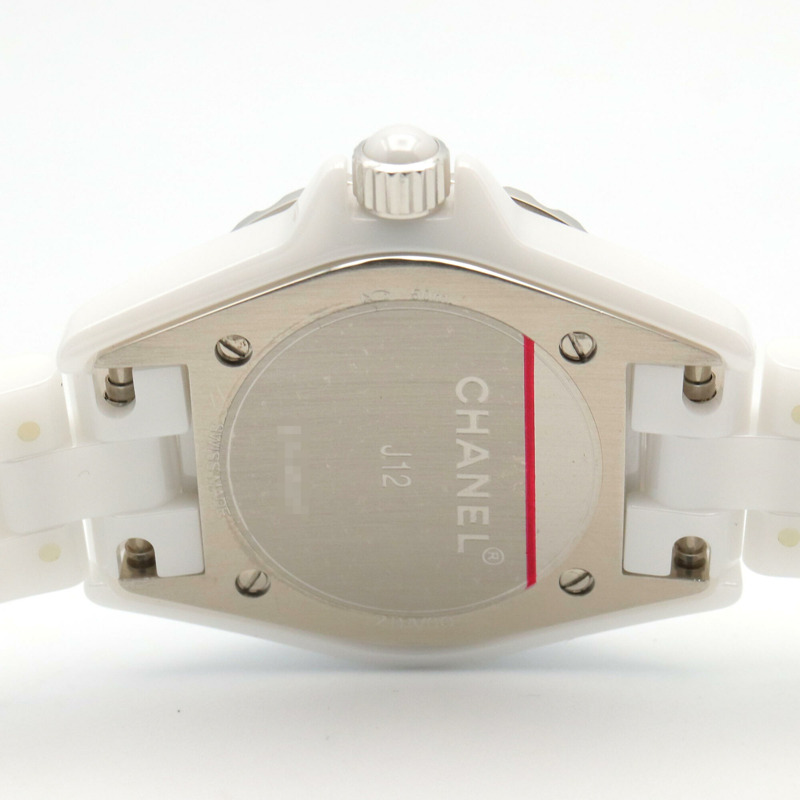 香奈兒 J12 8鑽腕錶，陶瓷錶殼，鑲鑽，女士款，白色錶盤/白色錶殼，H2570-4