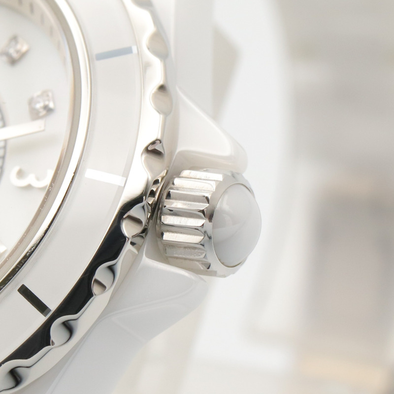 香奈兒 J12 8鑽腕錶，陶瓷錶殼，鑲鑽，女士款，白色錶盤/白色錶殼，H2570-5