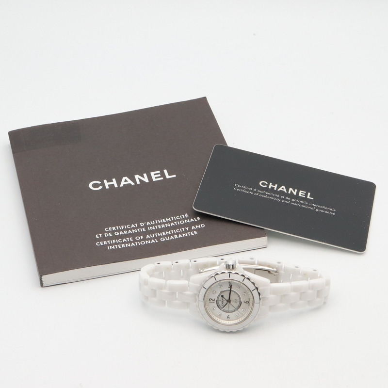 香奈兒 J12 8鑽腕錶，陶瓷錶殼，鑲鑽，女士款，白色錶盤/白色錶殼，H2570-9