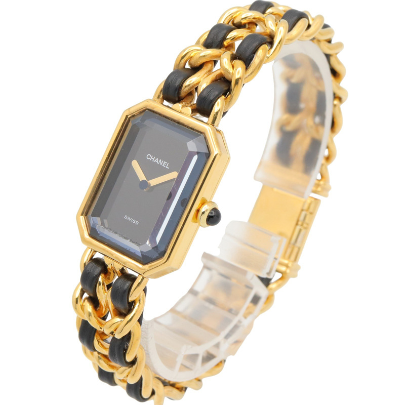 香奈兒 (Chanel) CHANEL Première XL 女士腕錶，鍍金 (GP) 錶殼，皮革錶帶，黑色，H0001-1