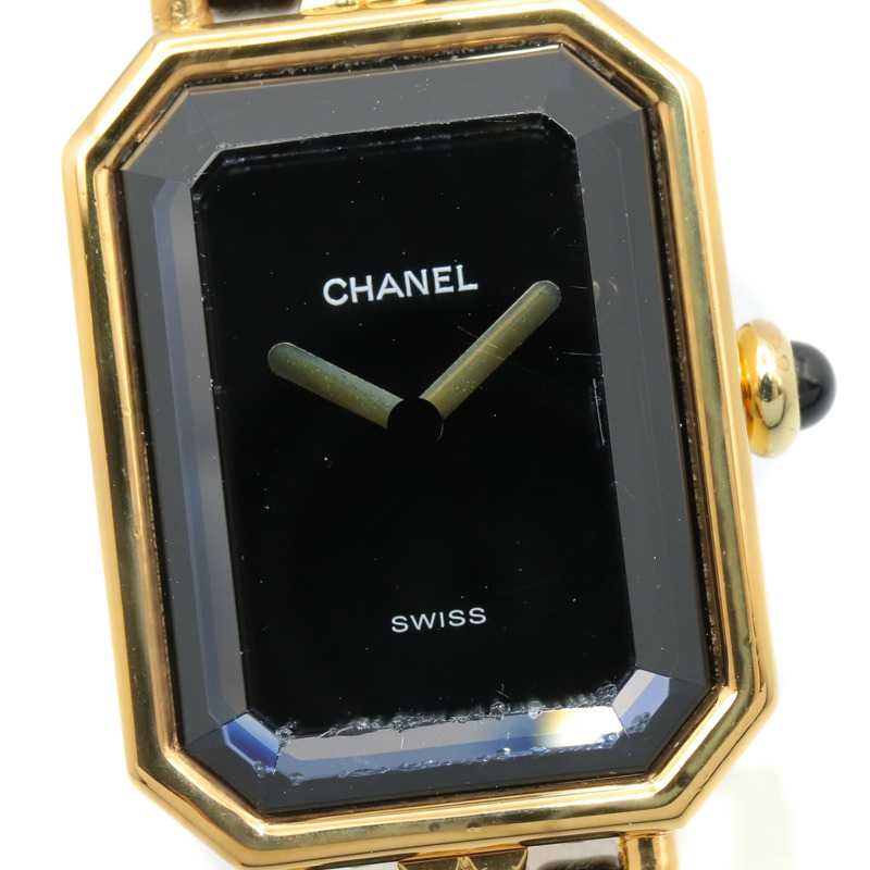 香奈兒 (Chanel) CHANEL Première XL 女士腕錶，鍍金 (GP) 錶殼，皮革錶帶，黑色，H0001-2