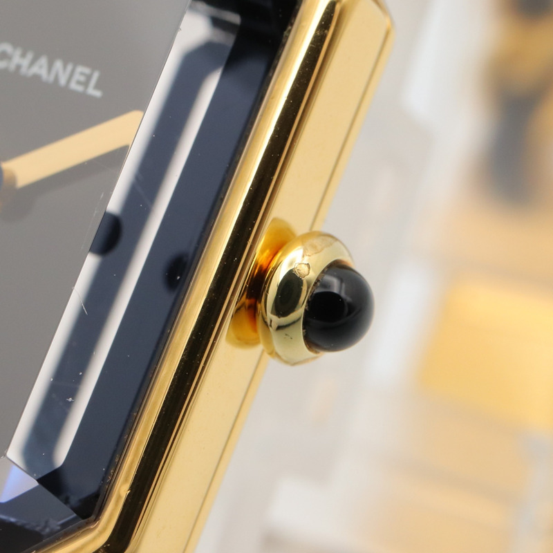 香奈兒 (Chanel) CHANEL Première XL 女士腕錶，鍍金 (GP) 錶殼，皮革錶帶，黑色，H0001-6