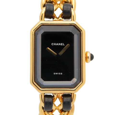 香奈兒 (Chanel) CHANEL Première S 女士腕錶，鍍金 (GP)，皮革錶帶，黑色，H0001