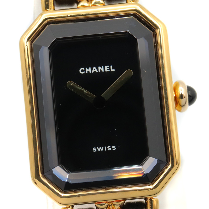 香奈兒 (Chanel) CHANEL Première S 女士腕錶，鍍金 (GP)，皮革錶帶，黑色，H0001-2