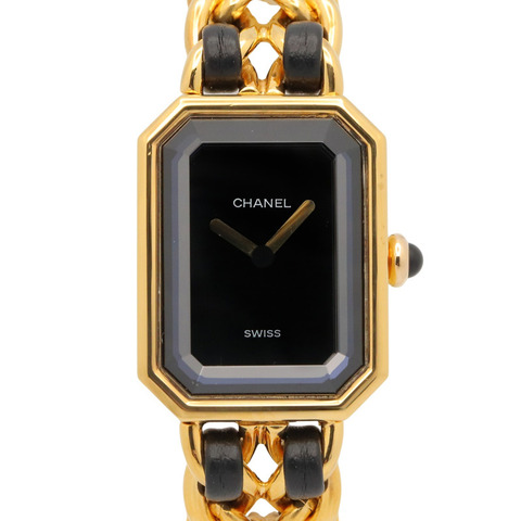 香奈兒 (Chanel) CHANEL Première S 女士腕錶，鍍金 (GP)，皮革錶帶，黑色，H0001