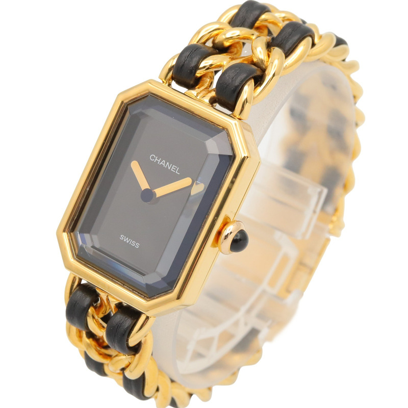 香奈兒 (Chanel) CHANEL Première S 女士腕錶，鍍金 (GP)，皮革錶帶，黑色，H0001-1