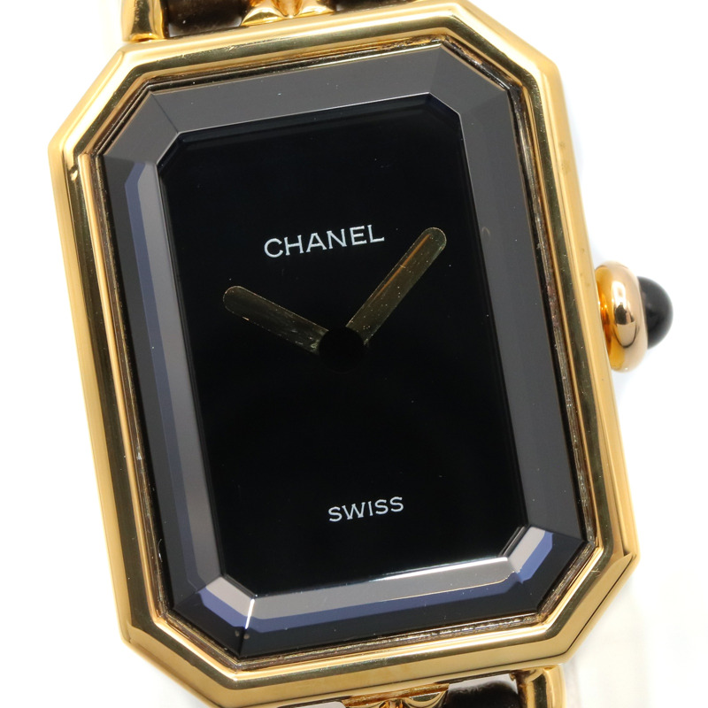 香奈兒 (Chanel) CHANEL Première S 女士腕錶，鍍金 (GP)，皮革錶帶，黑色，H0001-2