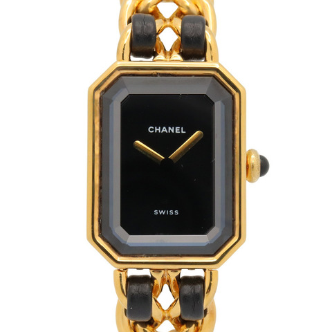 香奈兒 (Chanel) CHANEL Première S 女士腕錶，鍍金 (GP)，皮革錶帶，黑色，H0001