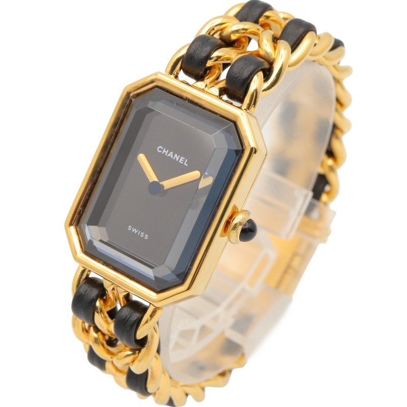 香奈兒 (Chanel) CHANEL Première S 女士腕錶，鍍金 (GP)，皮革錶帶，黑色，H0001-1
