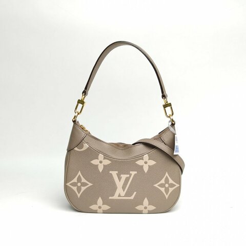 LOUIS VUITTON Bagatelle腋下包灰色牛皮晶片大Logo印花肩背包