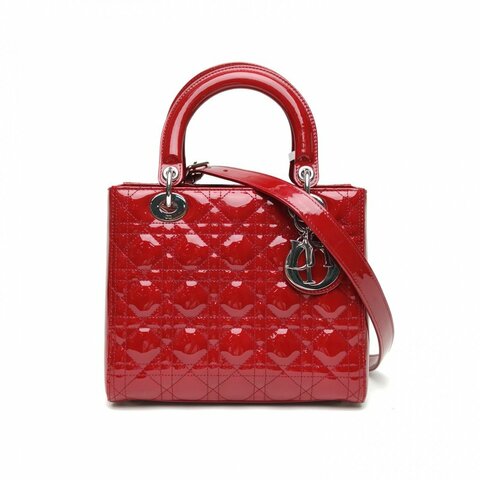 DIOR Lady戴妃包五格紅色漆皮金扣2019肩背包