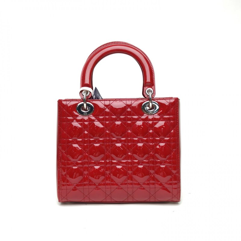 DIOR Lady戴妃包五格紅色漆皮金扣2019肩背包-2