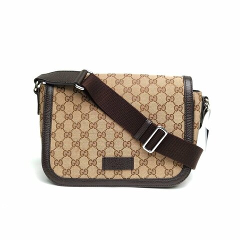 GUCCI 老花帆布銀扣單肩包肩背包