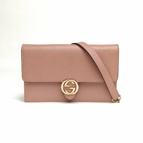 GUCCI InterlockWoc19粉色牛皮金扣肩背包
