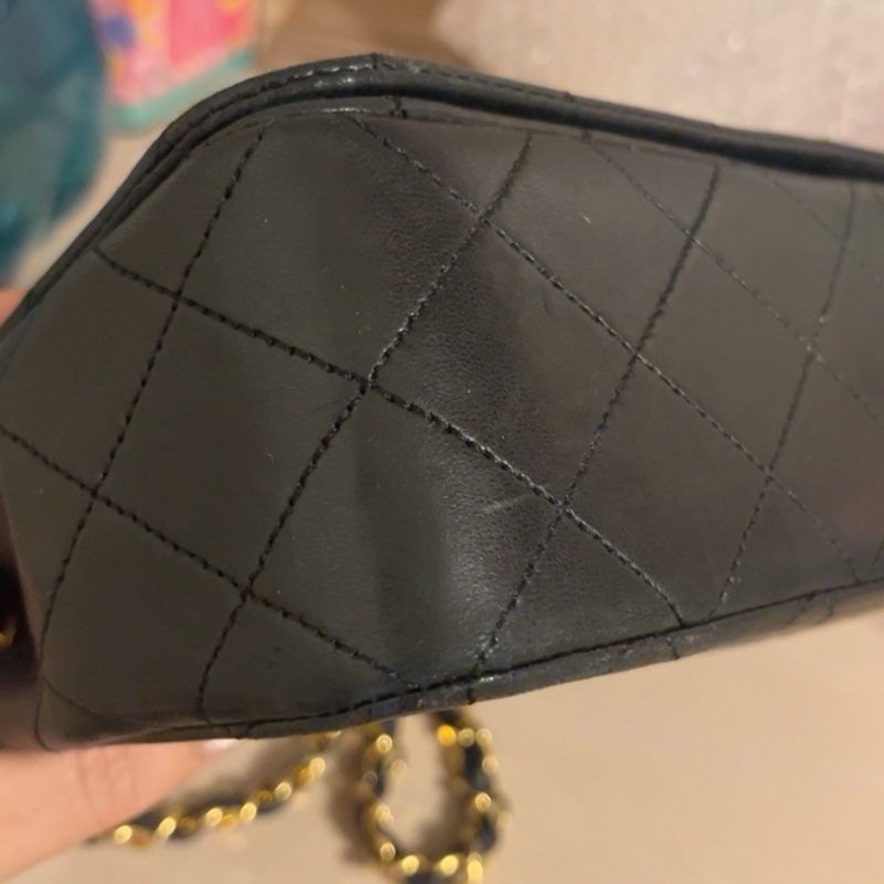 Chanel vintage 古董老香包 黑金釦-5