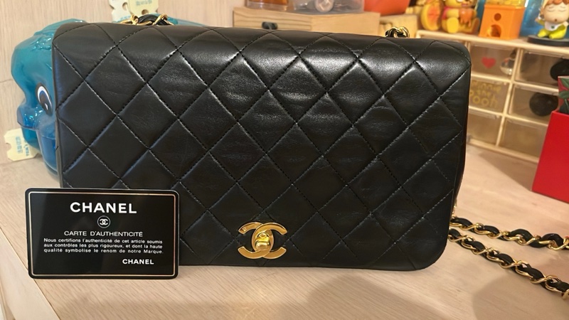 Chanel vintage 古董老香包 黑金釦-7