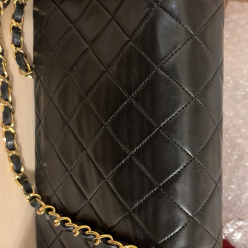 Chanel vintage 古董老香包 黑金釦-8