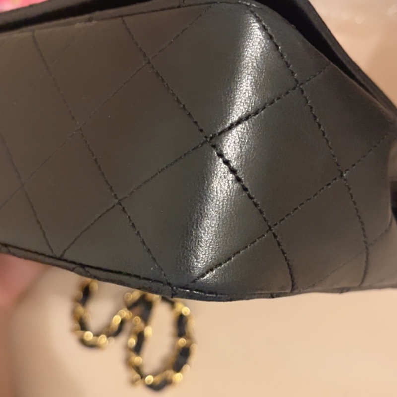 Chanel vintage 古董老香包 黑金釦-9