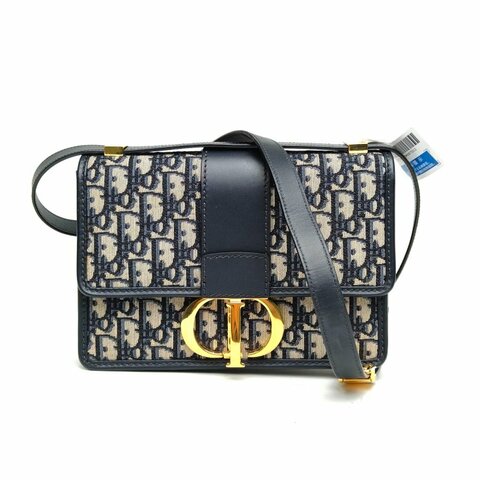 DIOR 30Montaigne蒙田皮肩帶大號藍色金扣印花肩背包