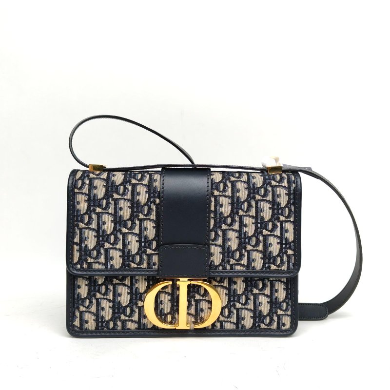 DIOR 30Montaigne蒙田皮肩帶大號藍色金扣印花肩背包-1