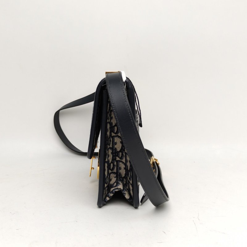 DIOR 30Montaigne蒙田皮肩帶大號藍色金扣印花肩背包-3