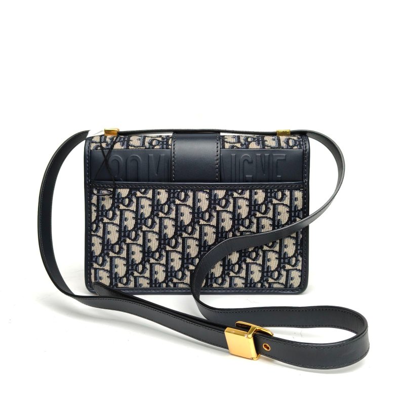 DIOR 30Montaigne蒙田皮肩帶大號藍色金扣印花肩背包-4